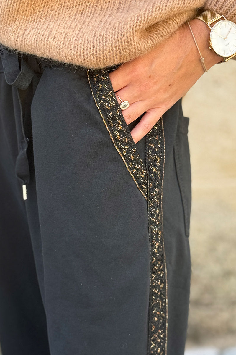 Black Leopard Stripe Pull-On Pants