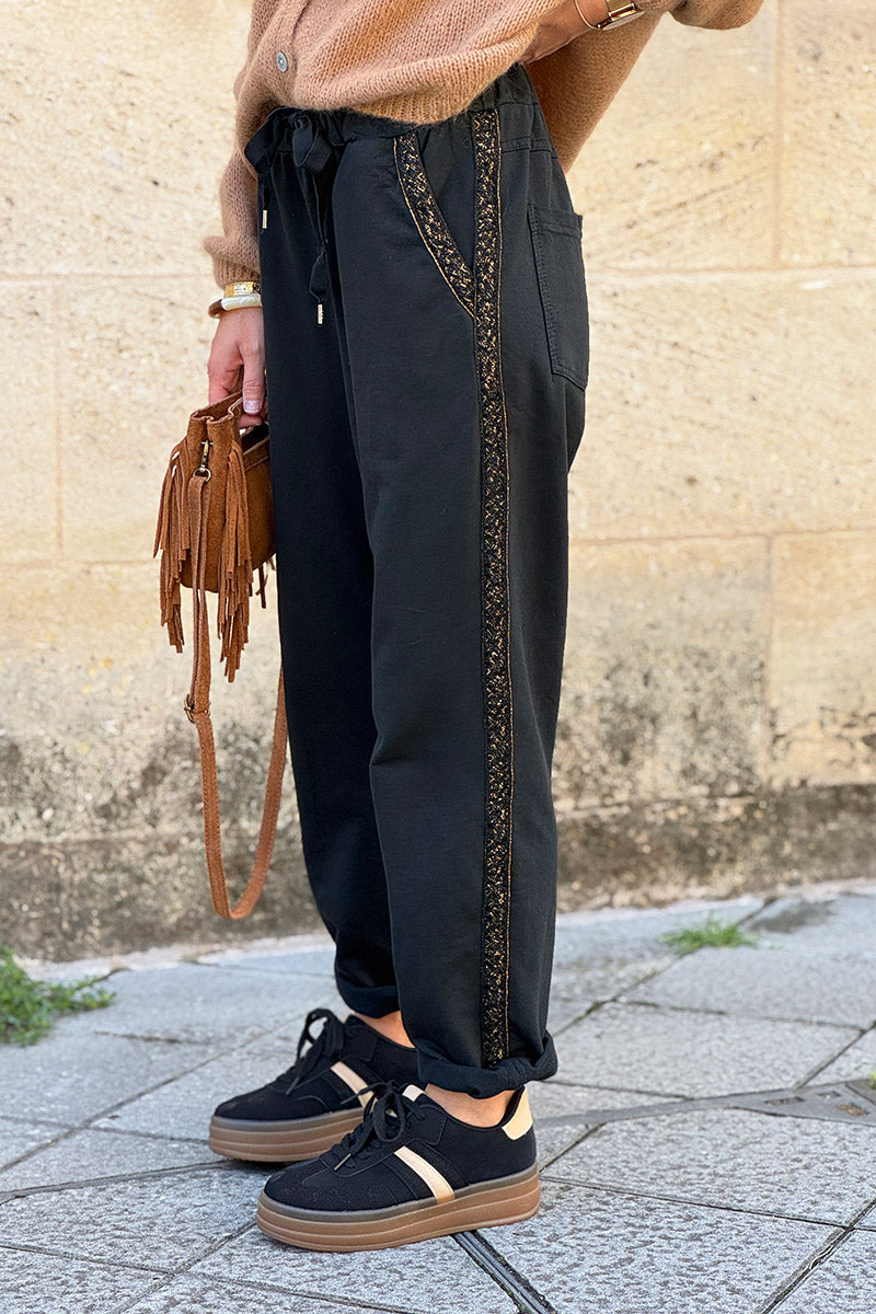 Black Leopard Stripe Pull-On Pants