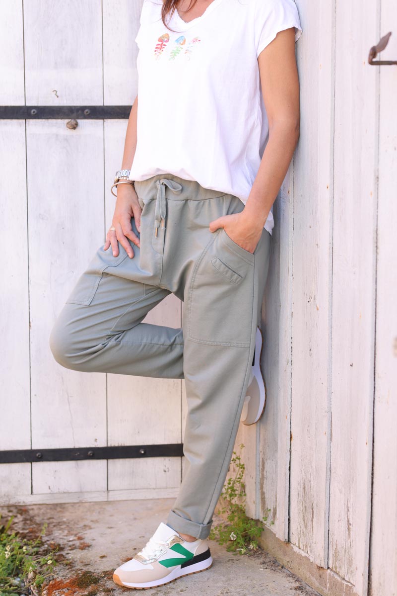 Pantalon de jogging vert de gris urbain à poches 004 (1)