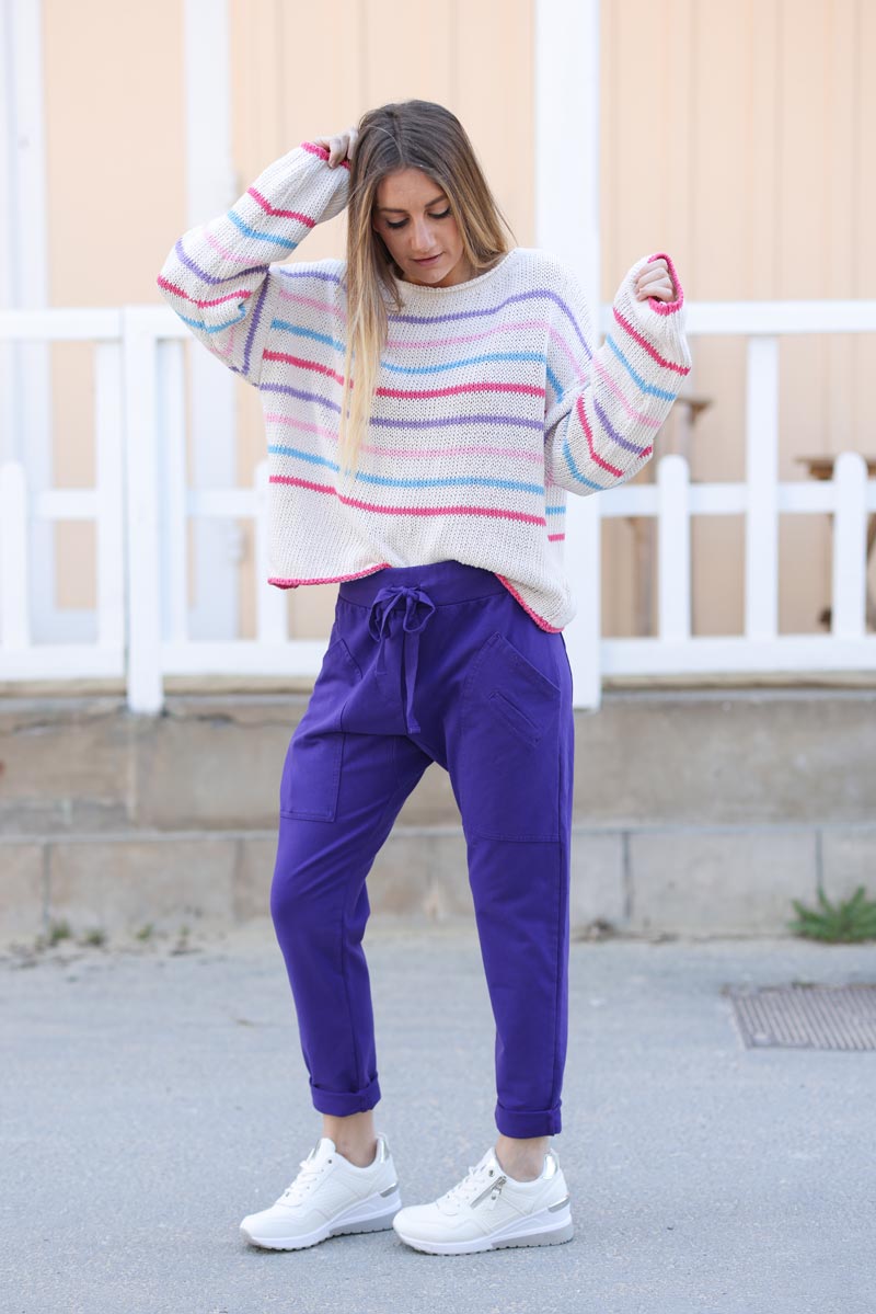Pantalon de jogging violet urbain à poches 004 (1)