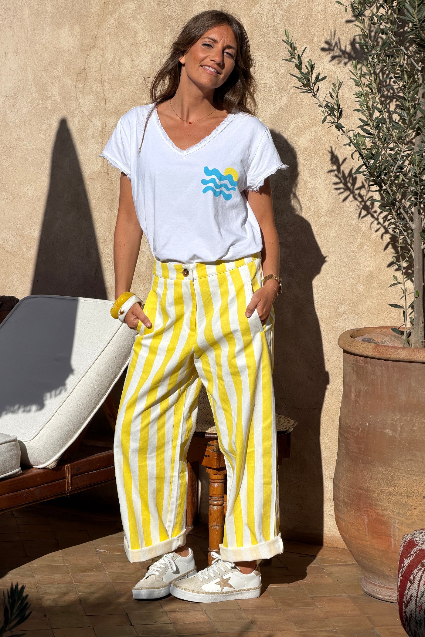 Yellow Cabana Stripe Poplin Trousers