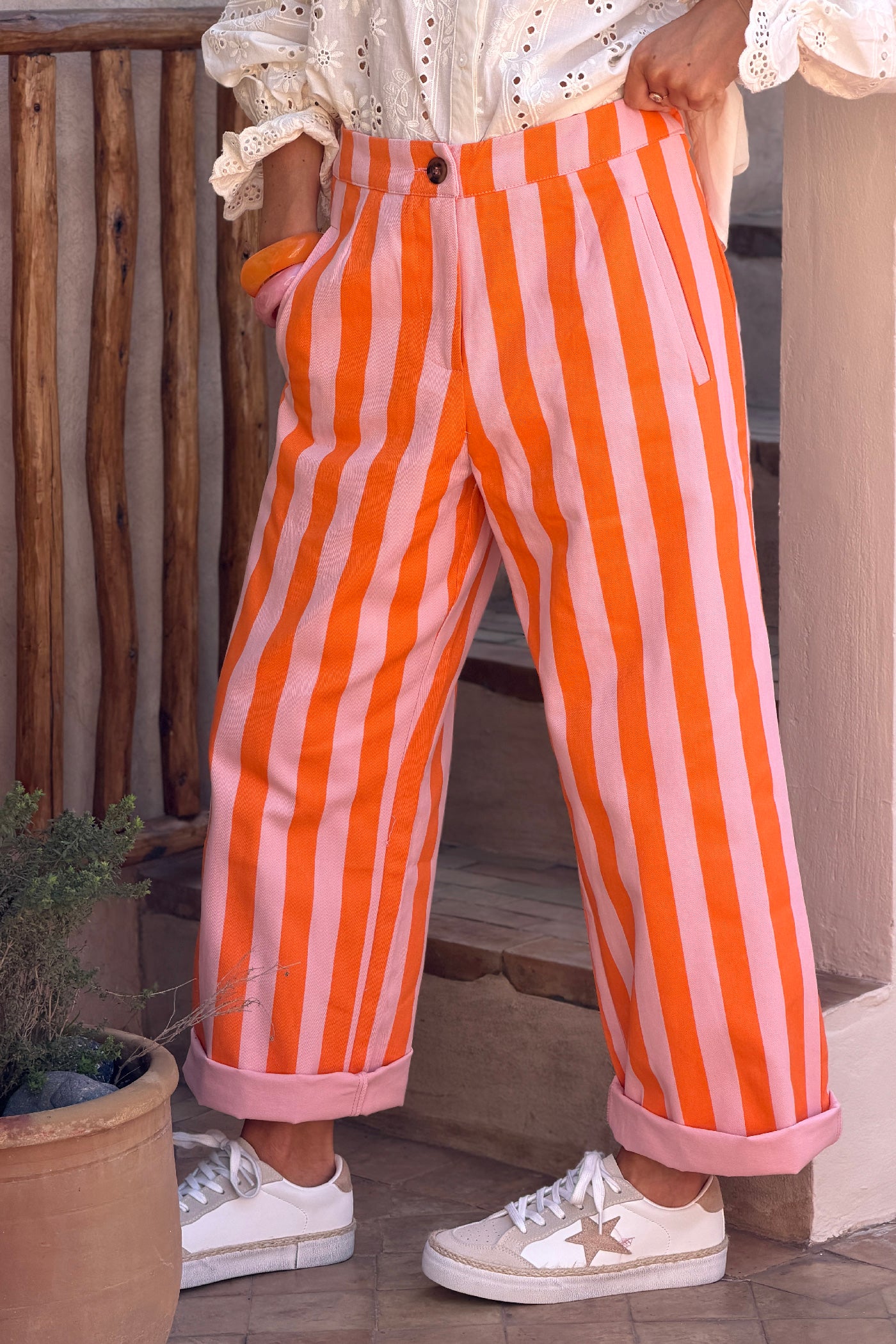 Coral Cabana Stripe Poplin Trousers