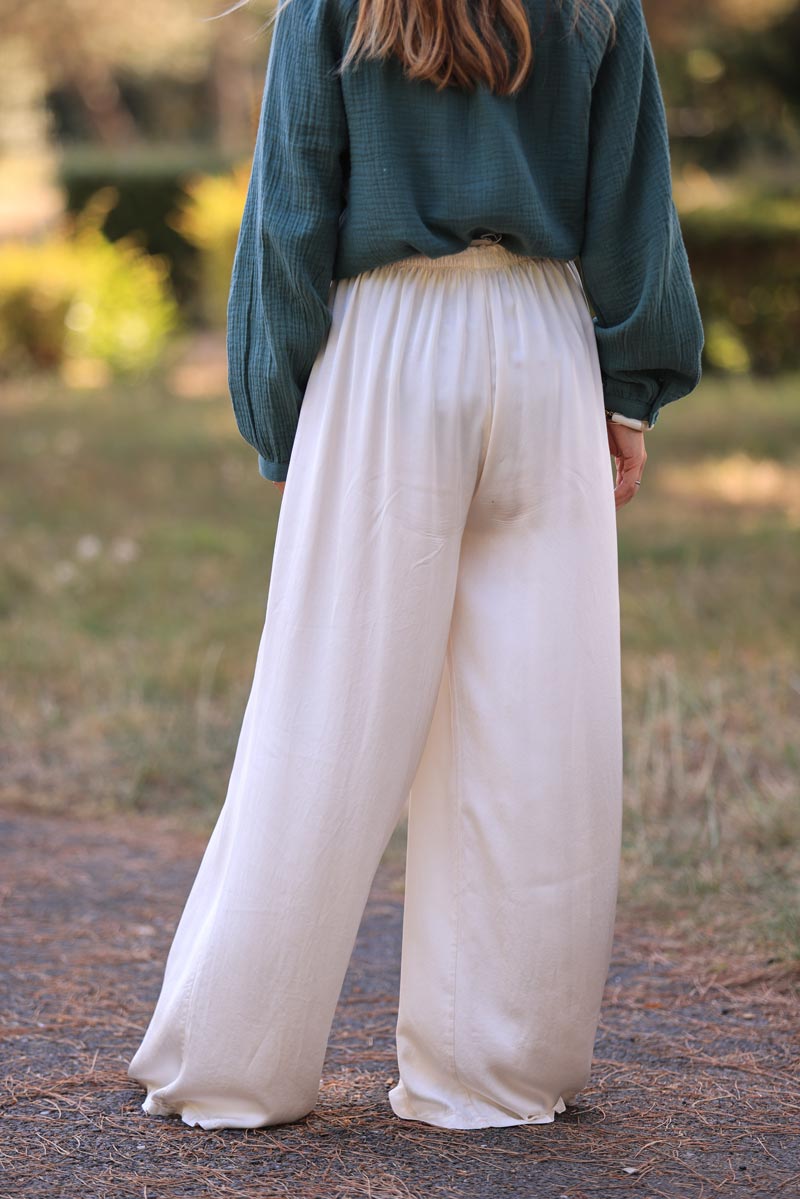 Cream silky wide-leg floaty pants