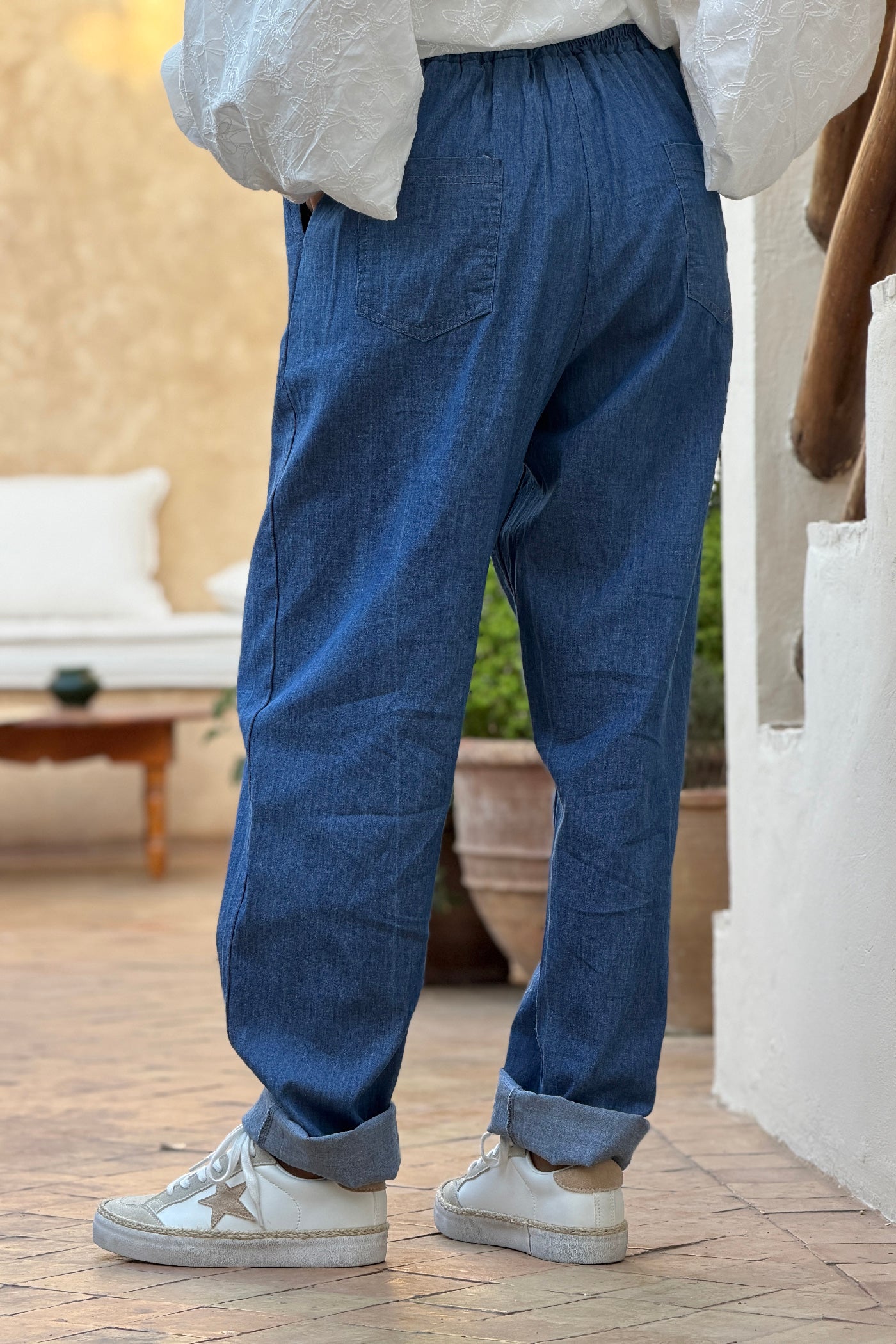 Medium Wash Denim Drawstring Joggers