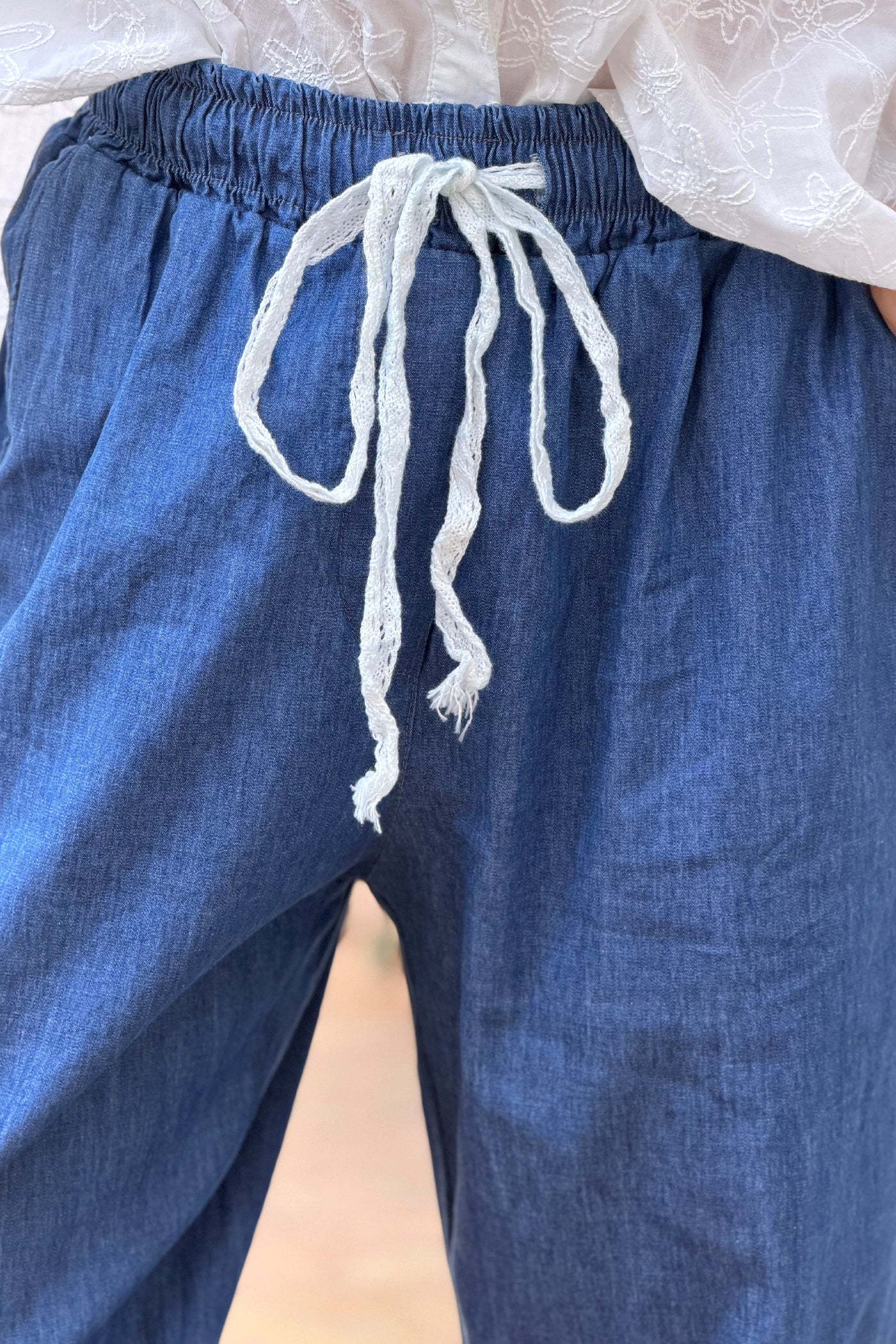 Medium Wash Denim Drawstring Joggers