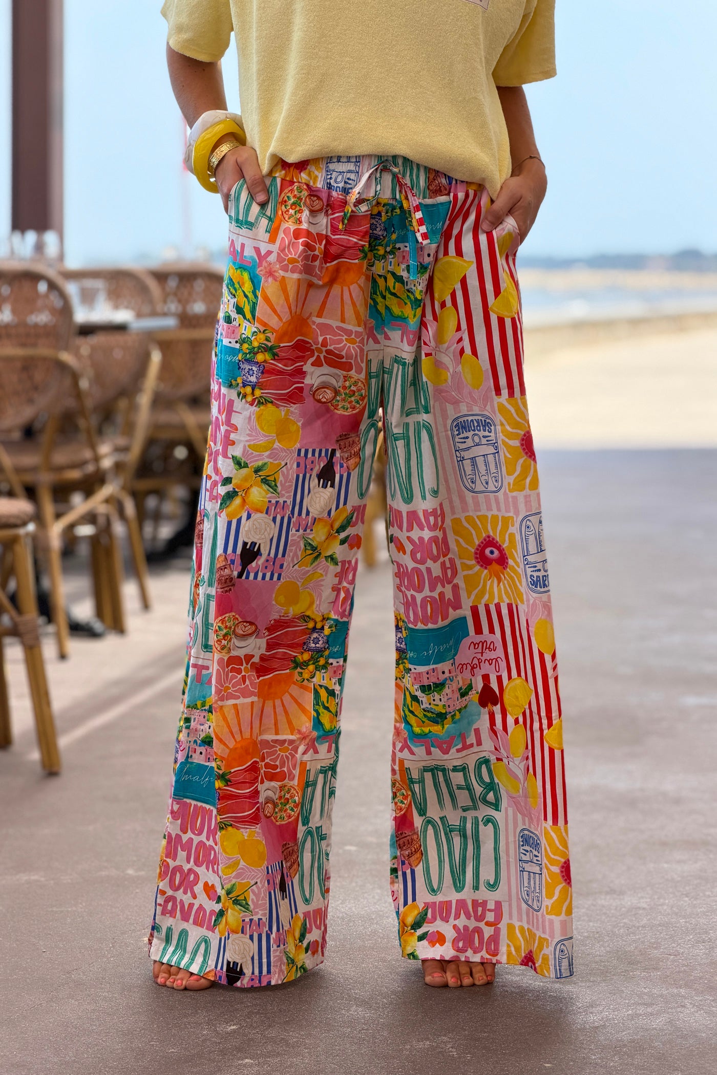 Pink Italian Summer Multi-Print Palazzo Pants