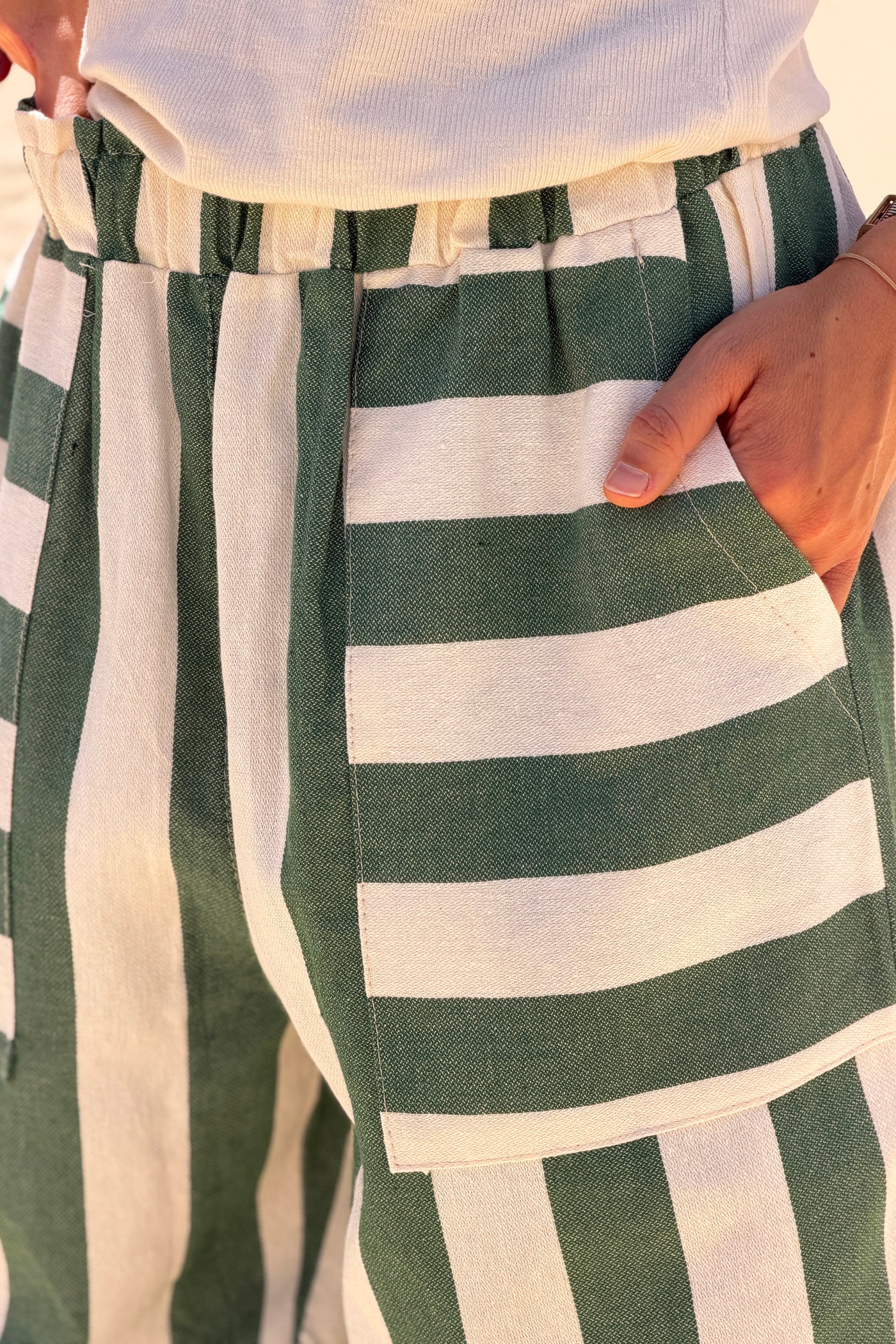 Green Colorblock Striped Beach Pants