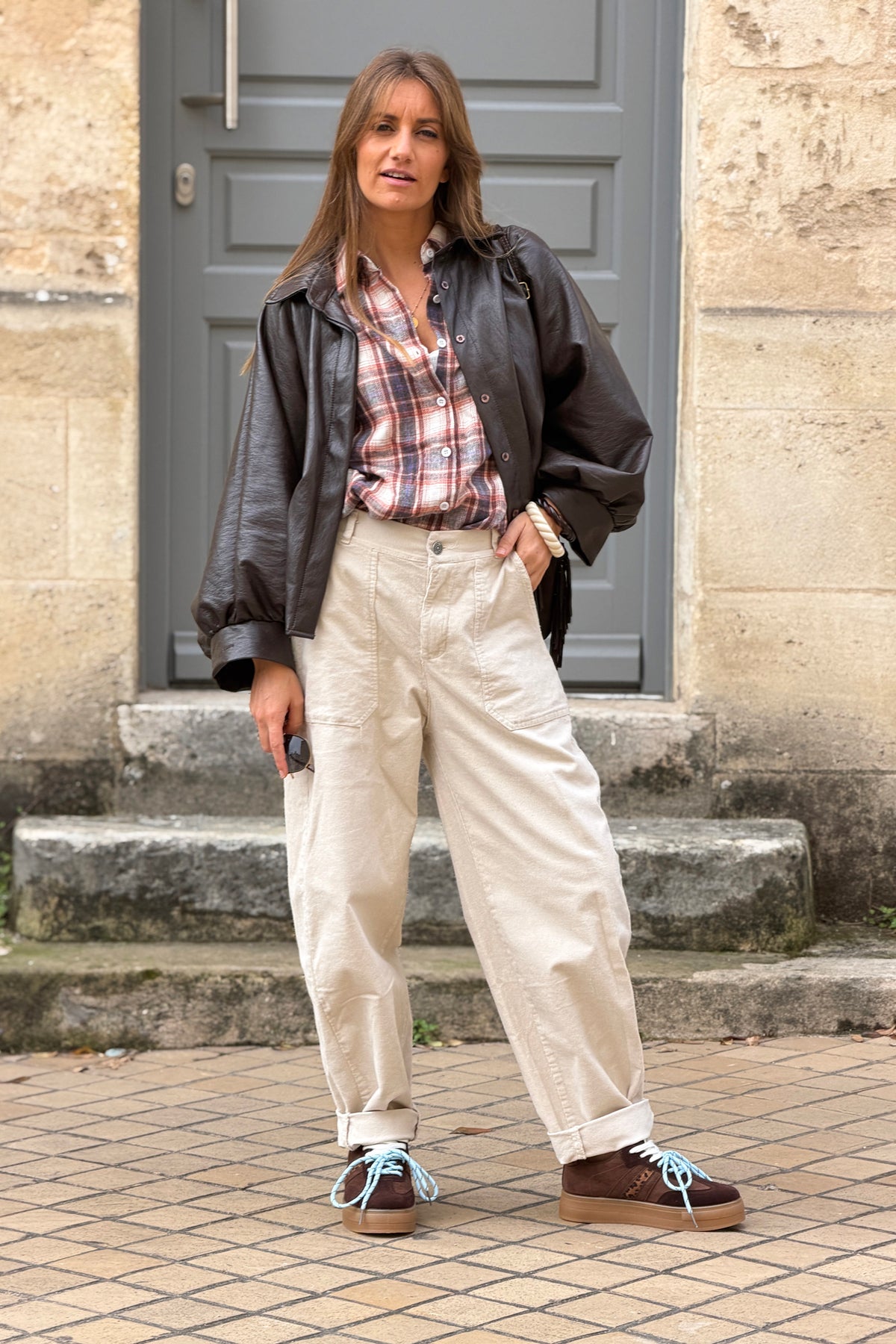 Cream Corduroy Utility Pants