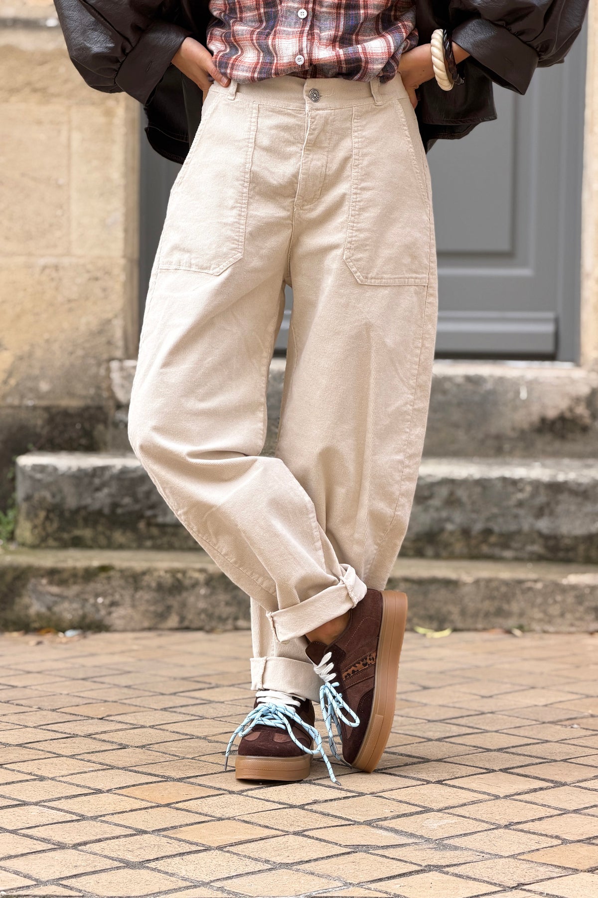 Cream Corduroy Utility Pants