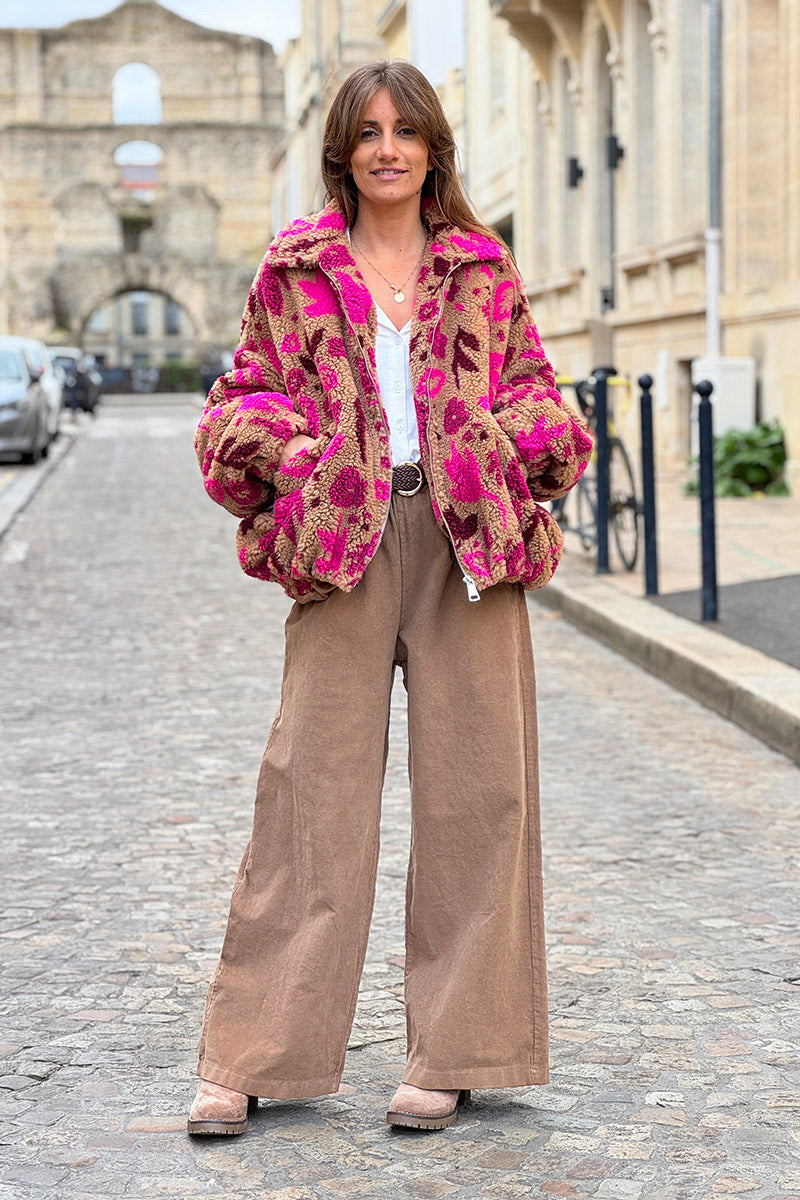 Camel Corduroy Paperbag Waist Pants with Woven Belt