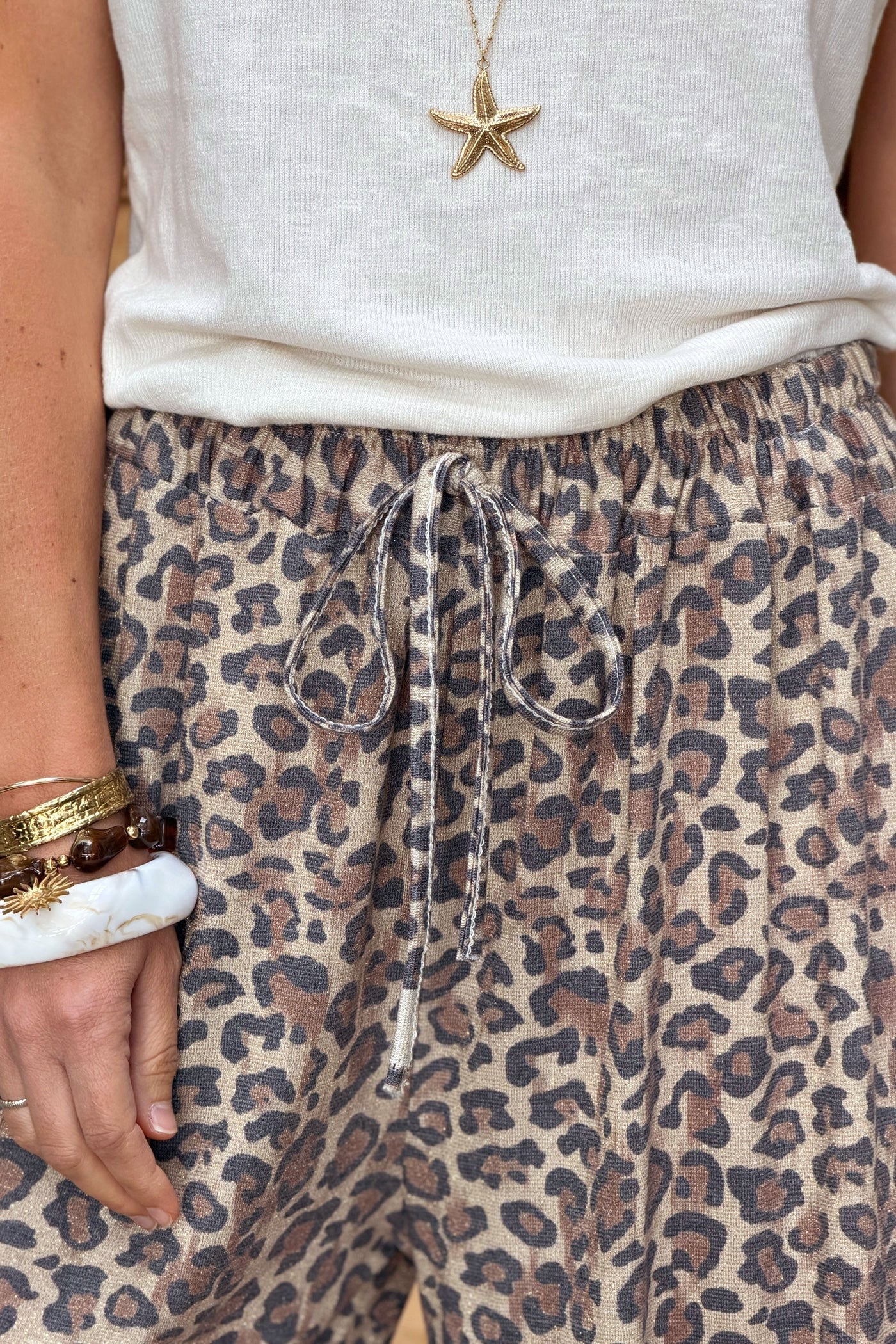 Pantalon fluide et large brillant lurex imprimé léopard taille élastique