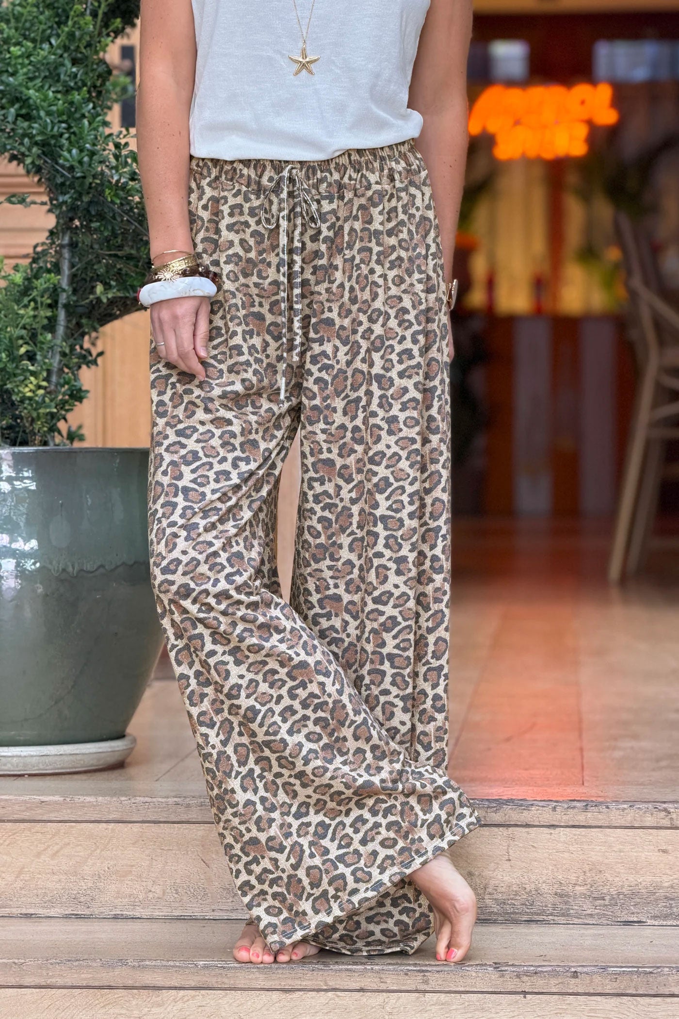 Leopard Print Knit Pull-On Pants