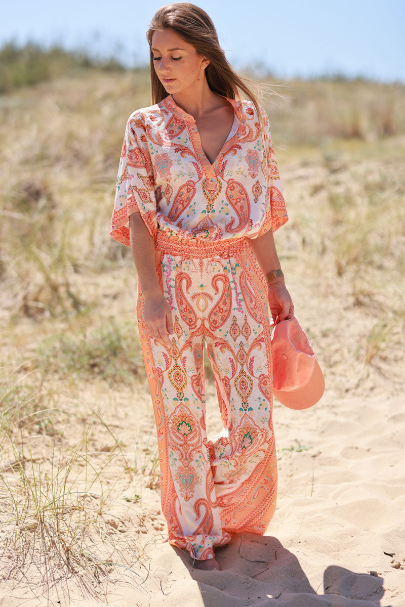 Orange Boho Paisley Pants