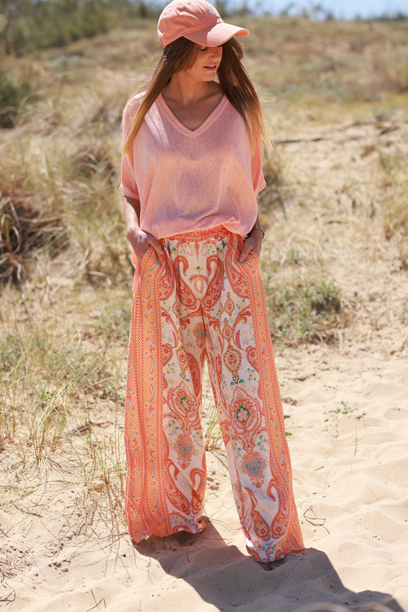 Orange Boho Paisley Pants