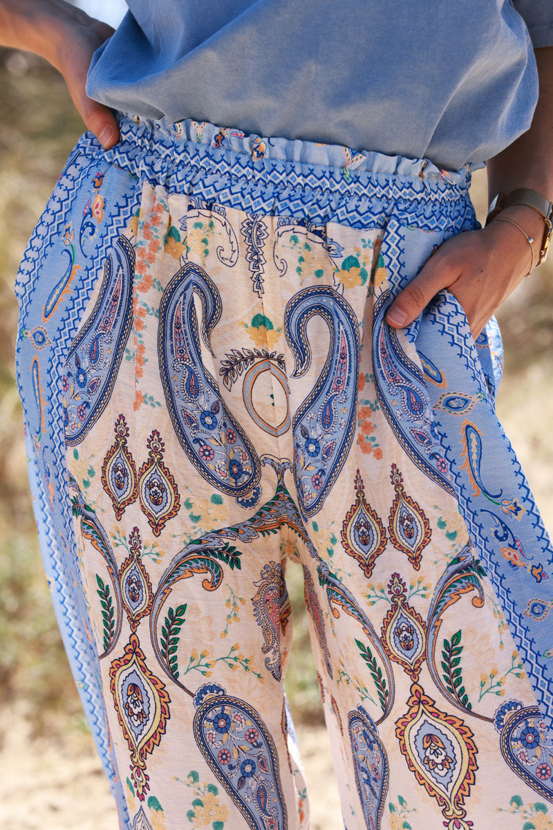 Blue Boho Paisley Pants