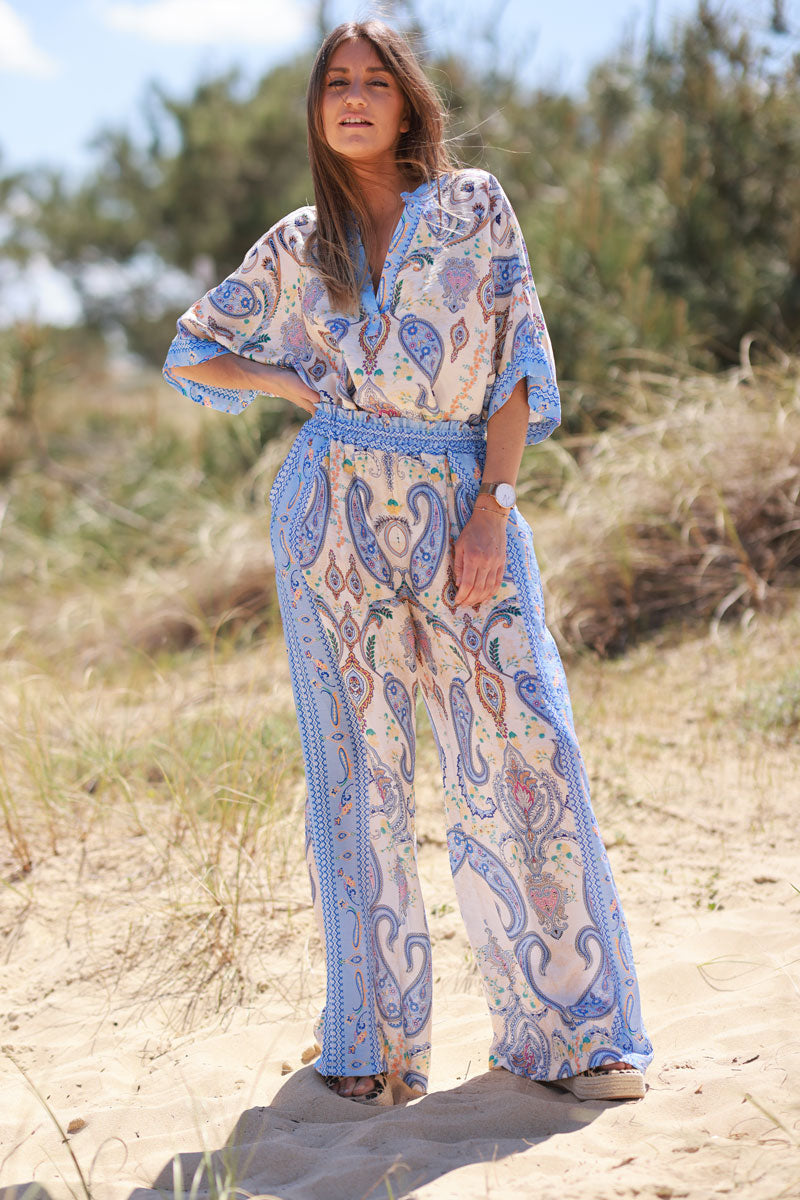 Blue Boho Paisley Pants