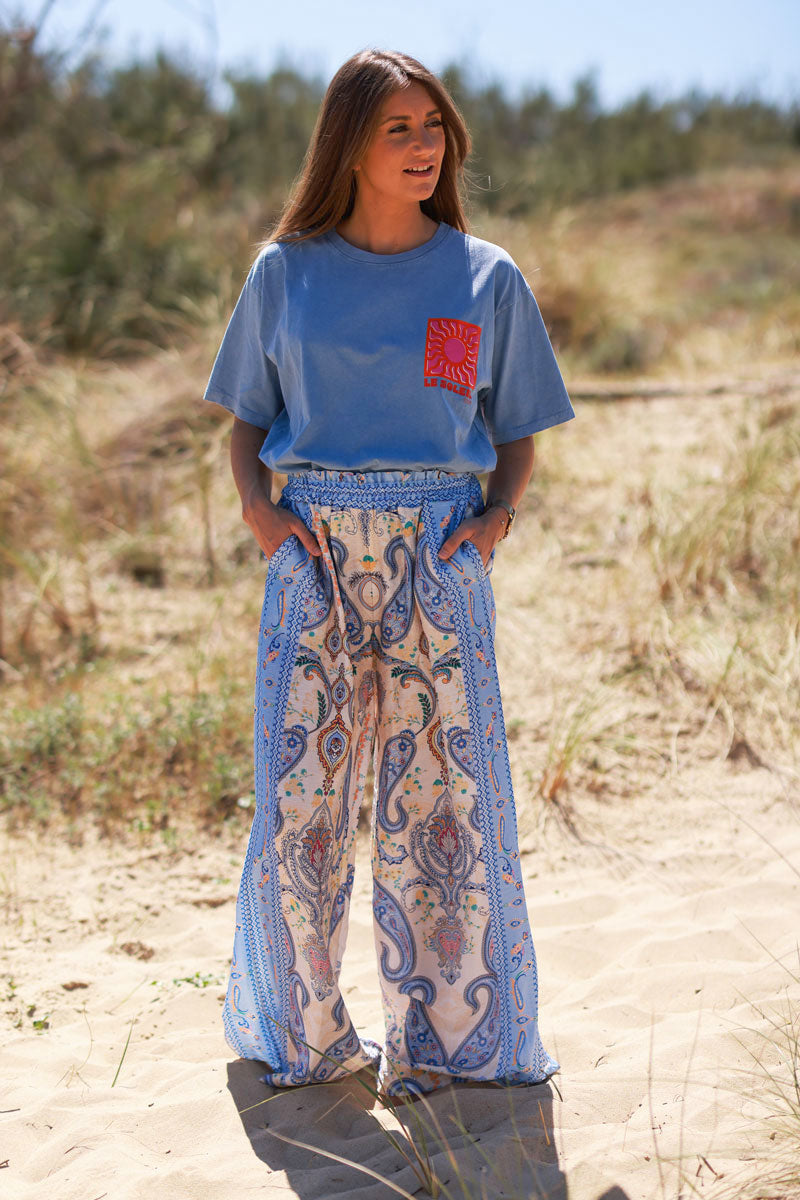 Blue Boho Paisley Pants