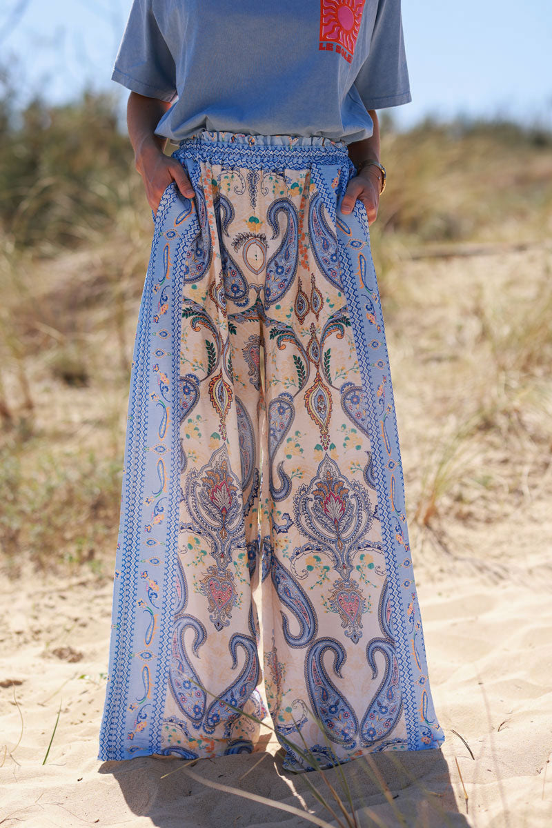 Blue Boho Paisley Pants