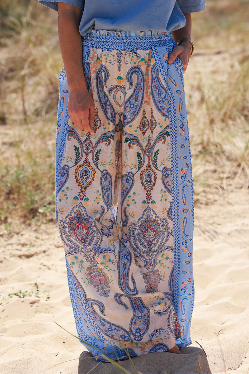Blue Boho Paisley Pants