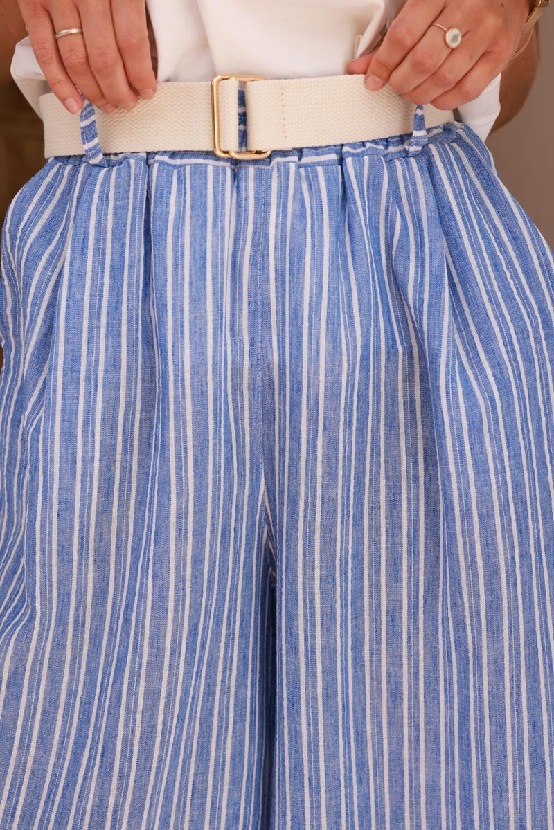 Blue Pinstripe Woven Wide-Leg Trousers