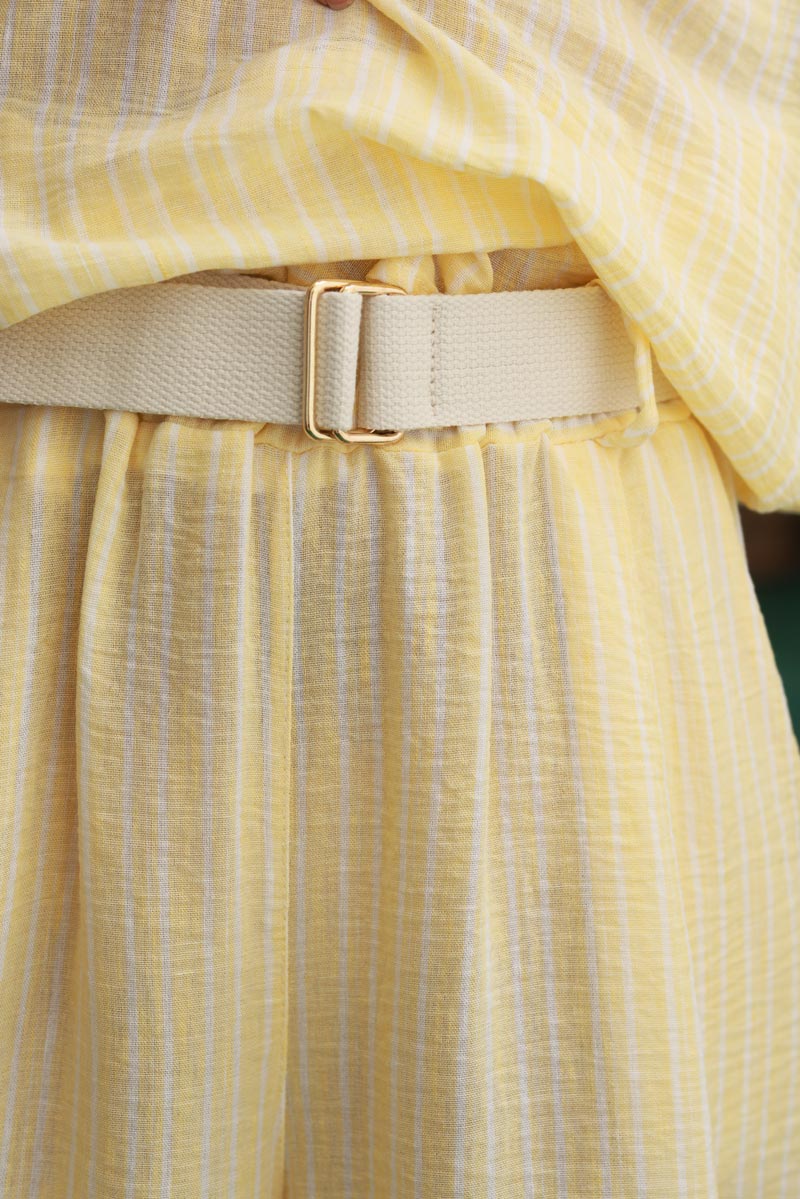 Pastel Yellow Pinstripe Woven Wide-Leg Trousers