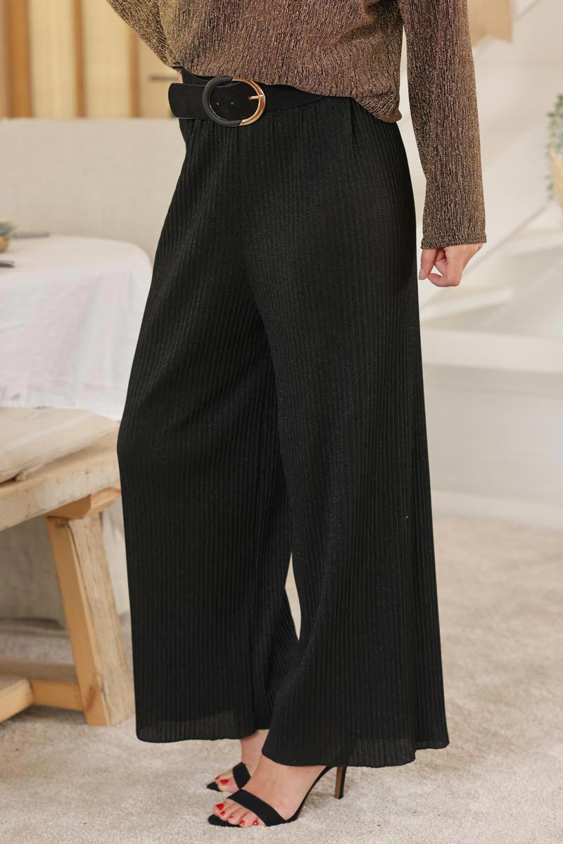 Pantalon fluide noir plissee brillant (1)