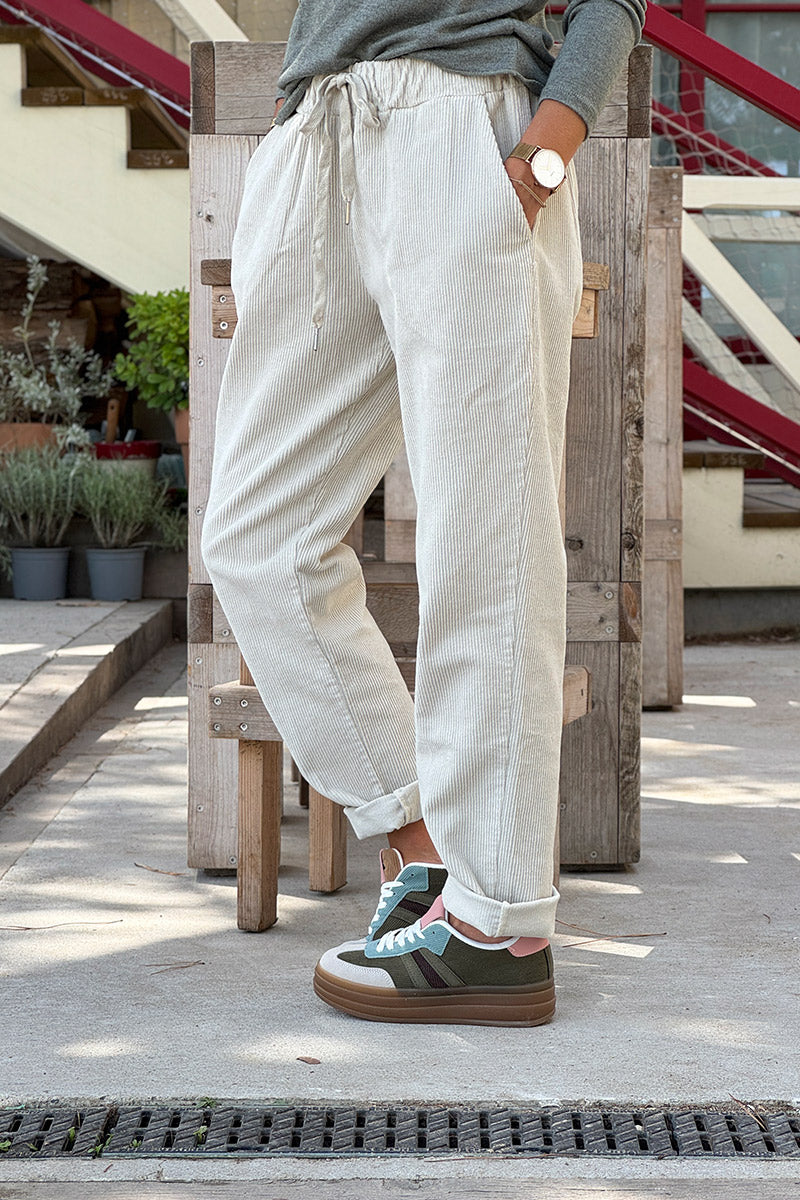 Beige Gray Corduroy Casual Pants