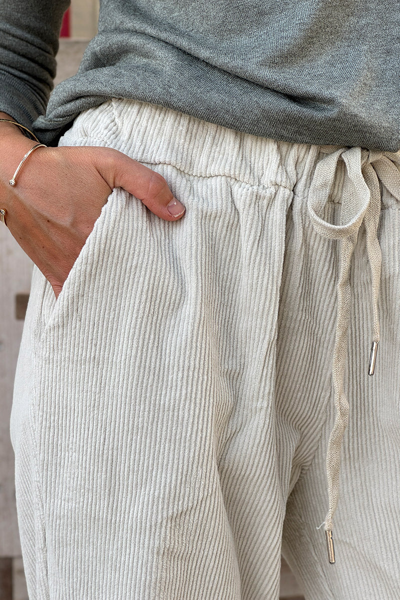 Beige Gray Corduroy Casual Pants