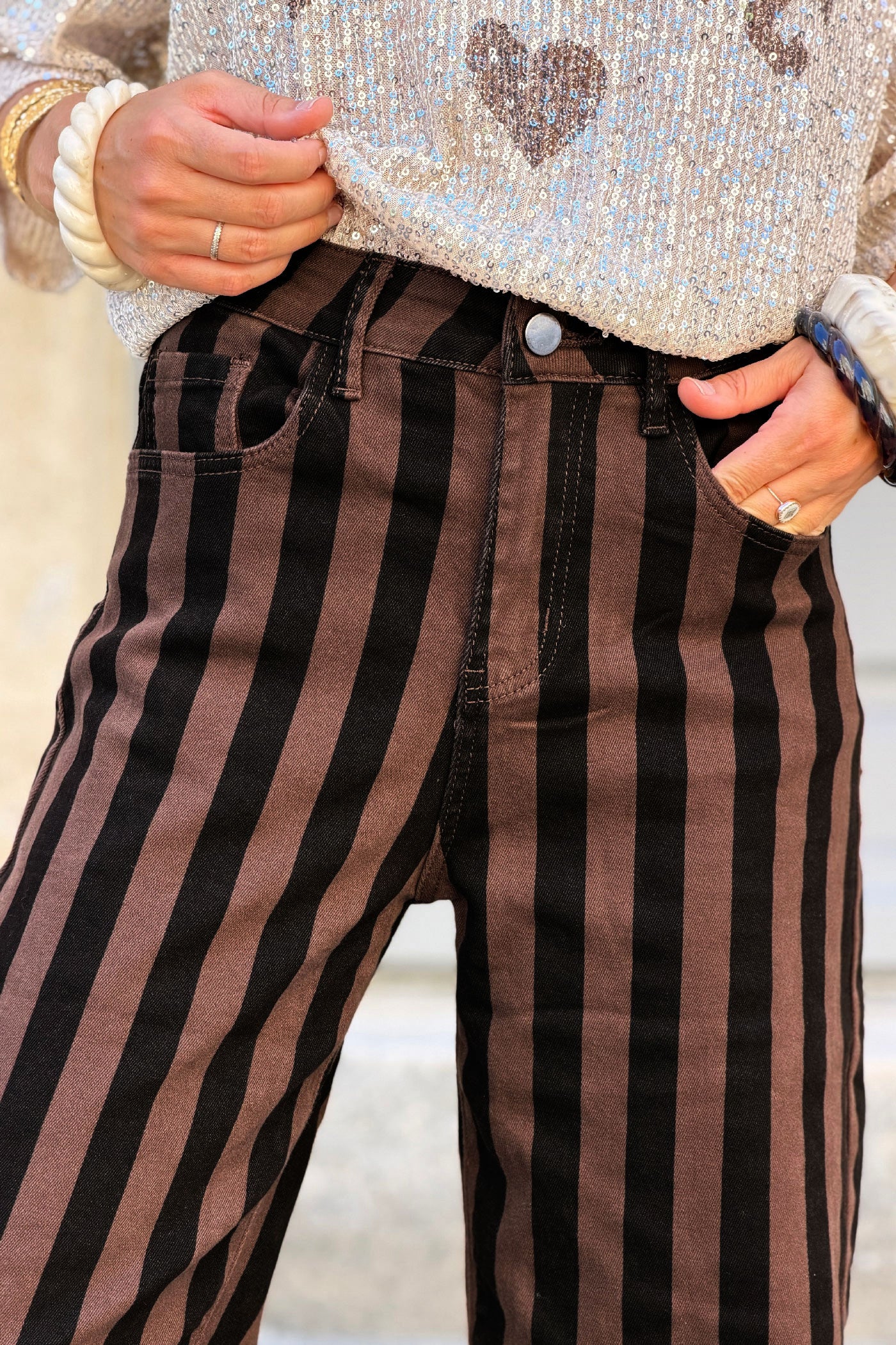 Brown Striped Stovepipe Jeans