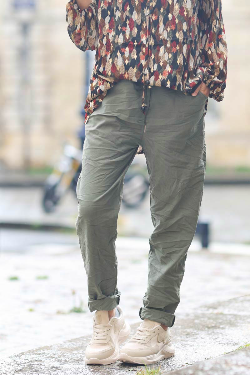 Pantalon kaki confort stretch ceinture élastique