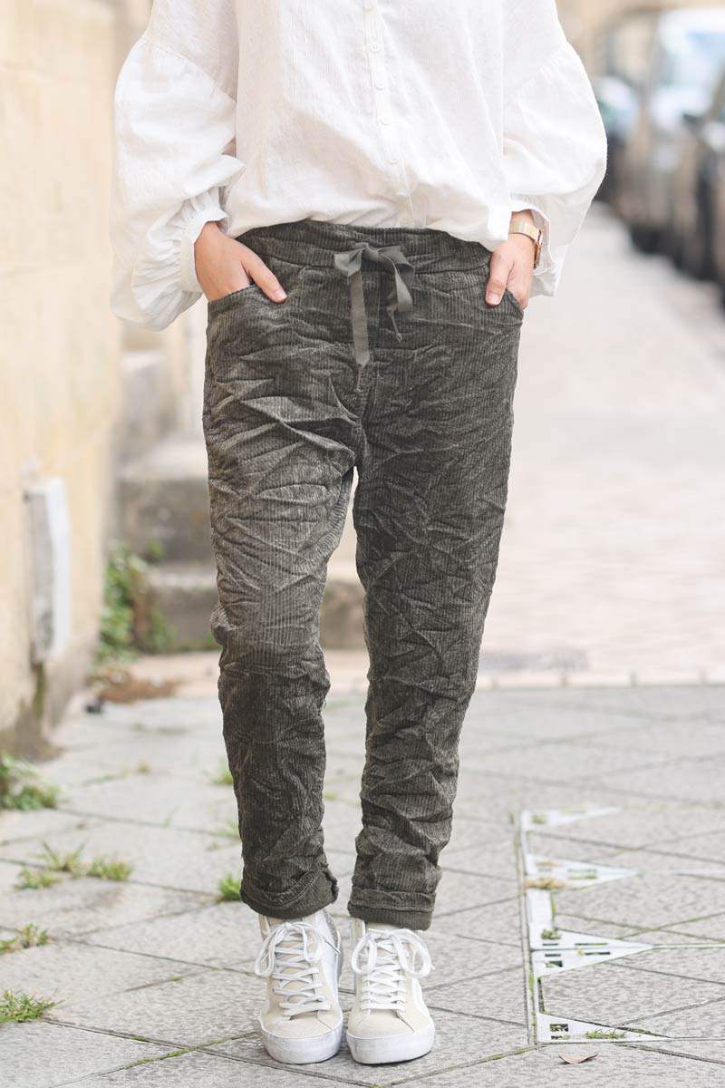 Pantalon kaki confort stretch et souple en velours cotele E213 (1)