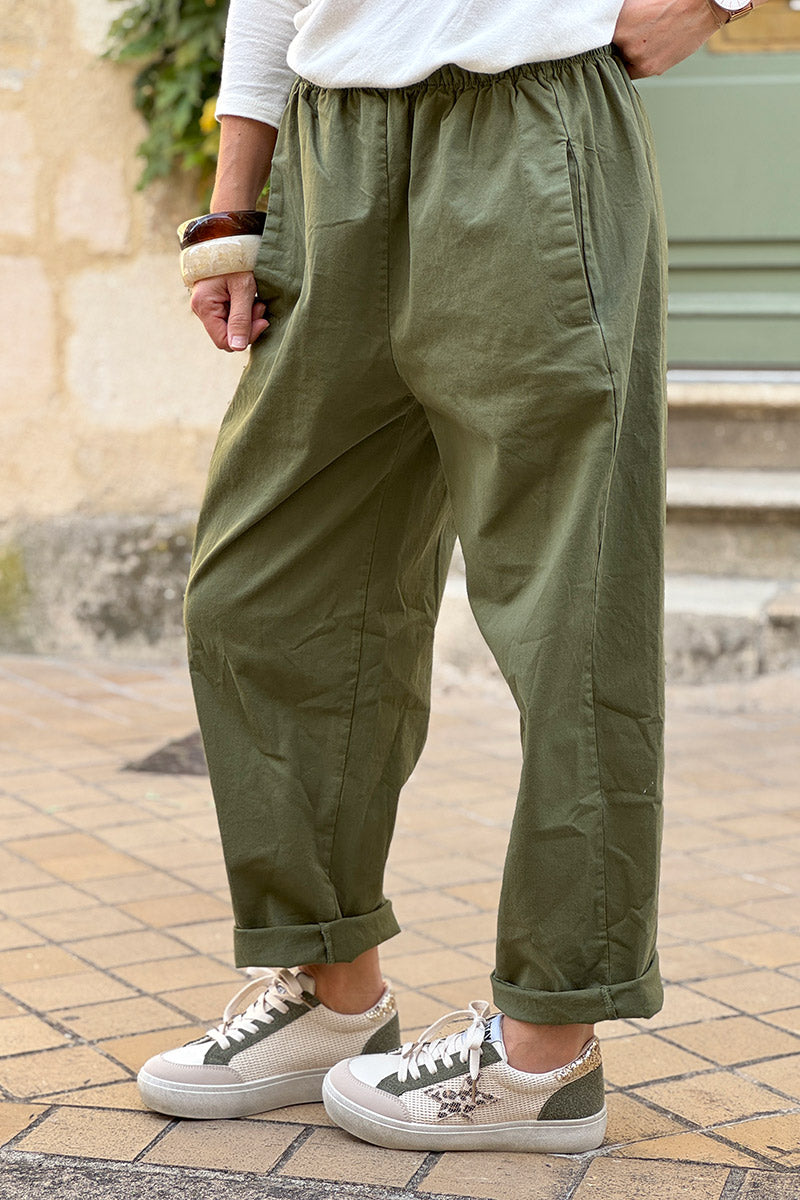 Olive Cotton Pull-On Utility Pants