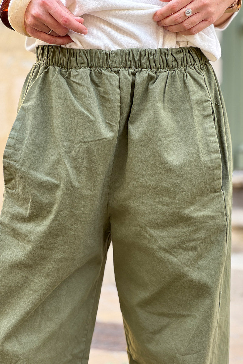 Olive Cotton Pull-On Utility Pants