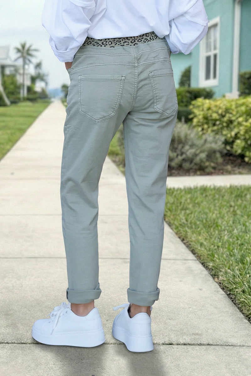 Olive Stretch Leopard Waist Joggers