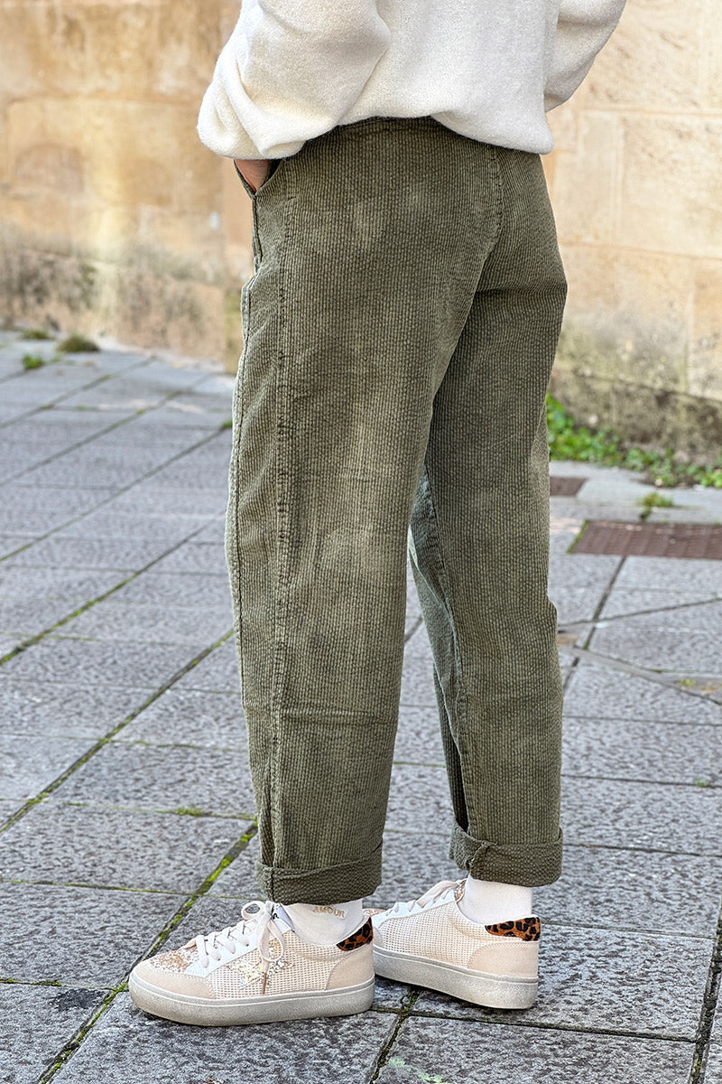 Olive Corduroy Stretch Slacks