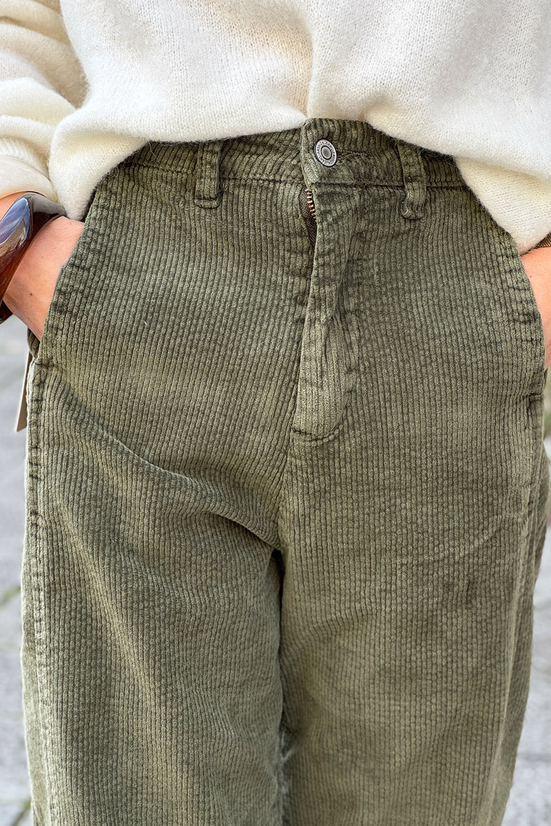 Olive Corduroy Stretch Slacks