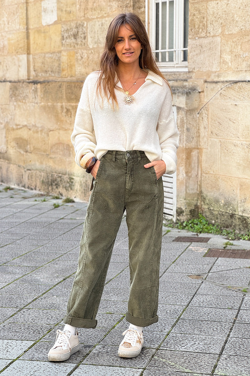 Olive Corduroy Stretch Slacks - Horizons Lointains