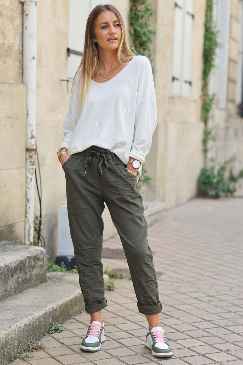 Pantalon kaki hiver confort en toile stretch special Belle et Ronde etoile brillante h076 h038 (1)