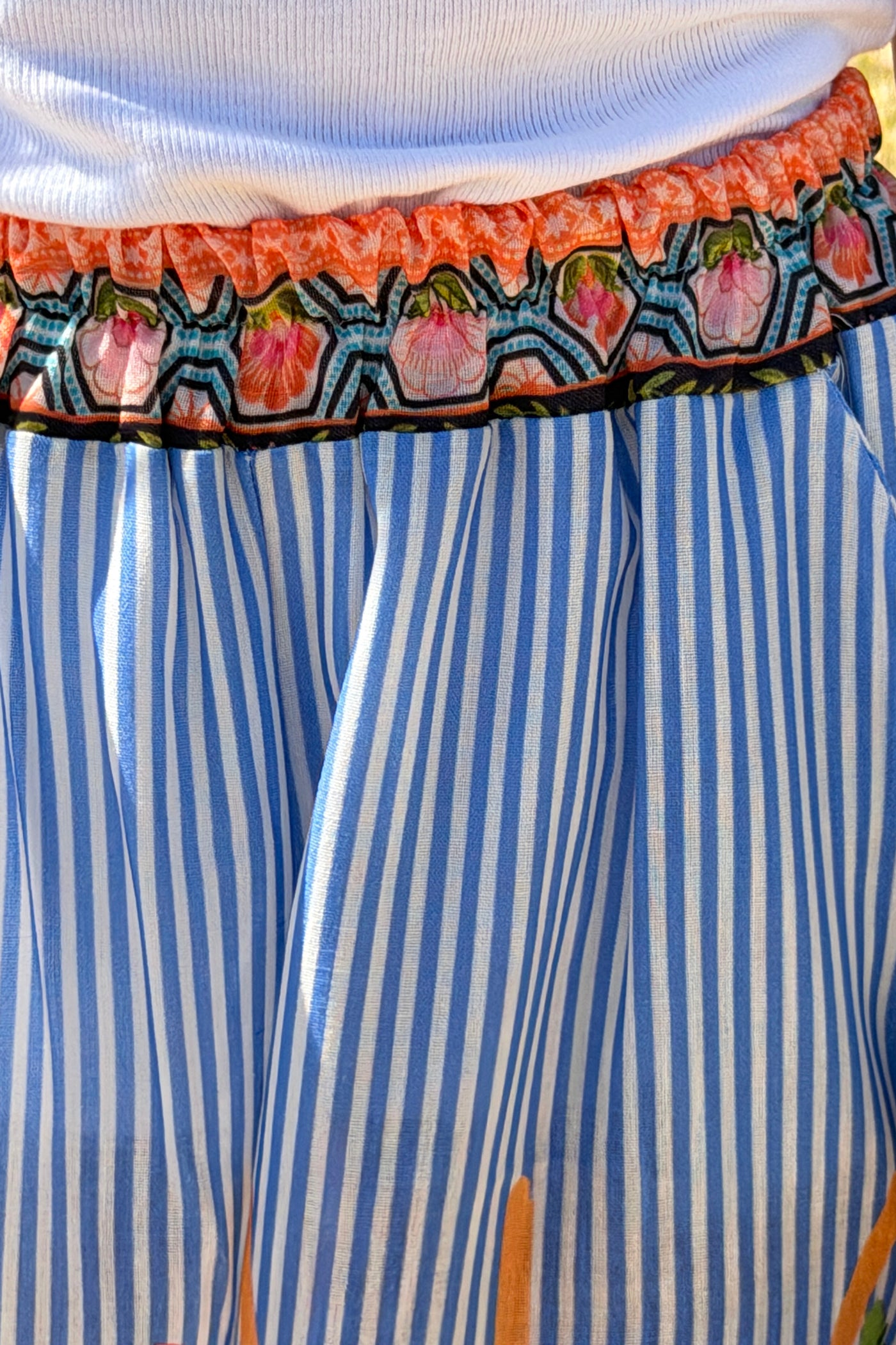 Blue Tropical Stripe Pull-On Pants
