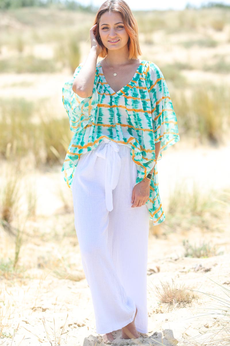 Pantalon large blanc en gaze de coton g132 (1)