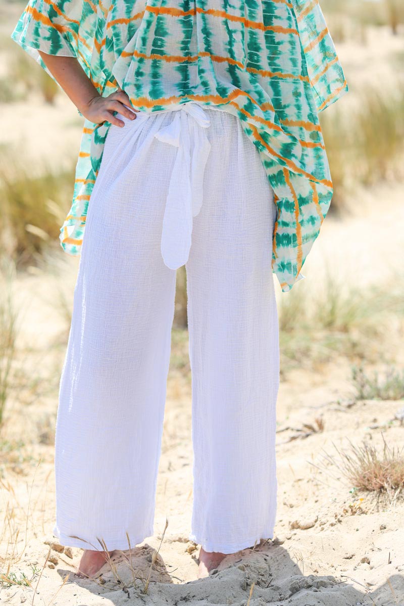 Pantalon large blanc en gaze de coton g132 (1)