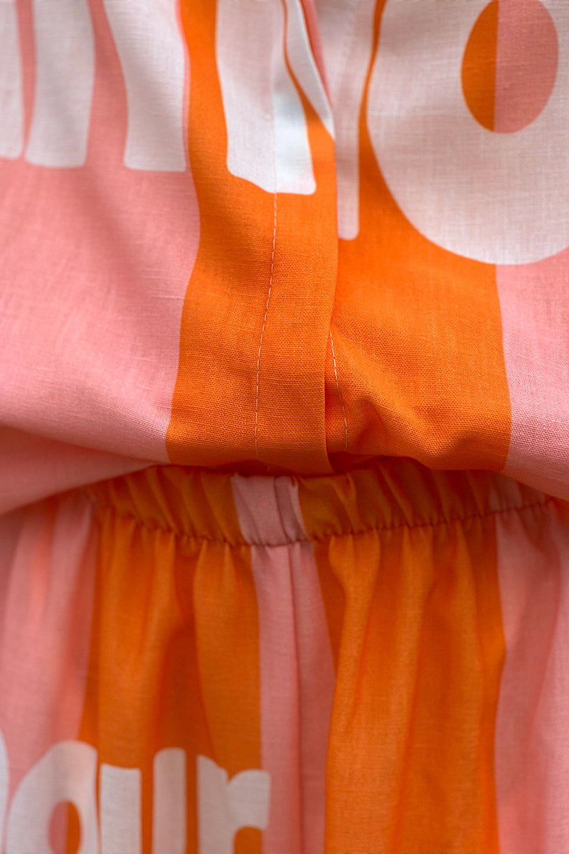 Pantalon large en lin mélangé imprimé vacances d'été rayures orange Amour