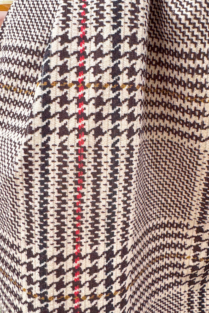 Beige Tweed Plaid Pull-On Pants with Belt