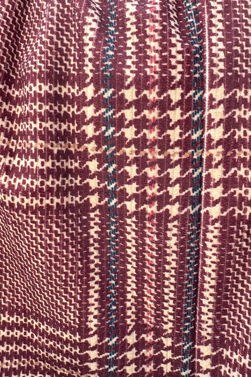 Burgundy Tweed Plaid Pull-On Pants with Belt