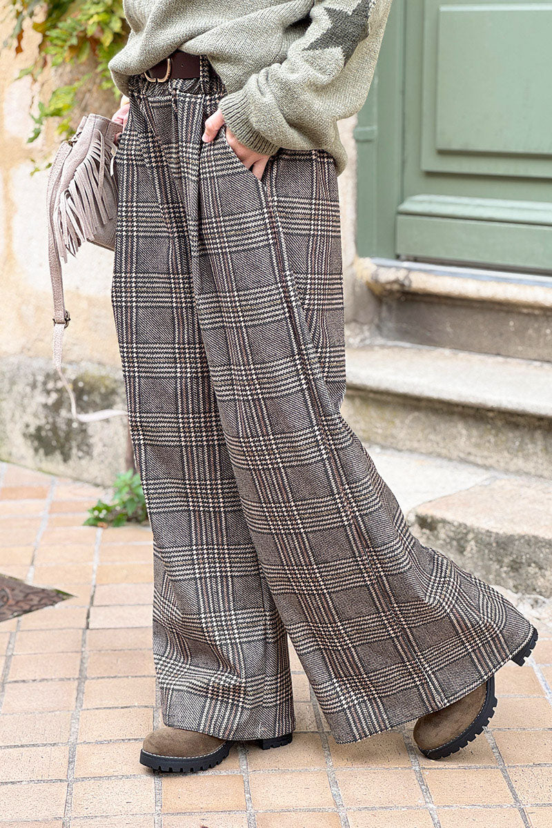 Olive Tweed Plaid Pull-On Pants with Belt