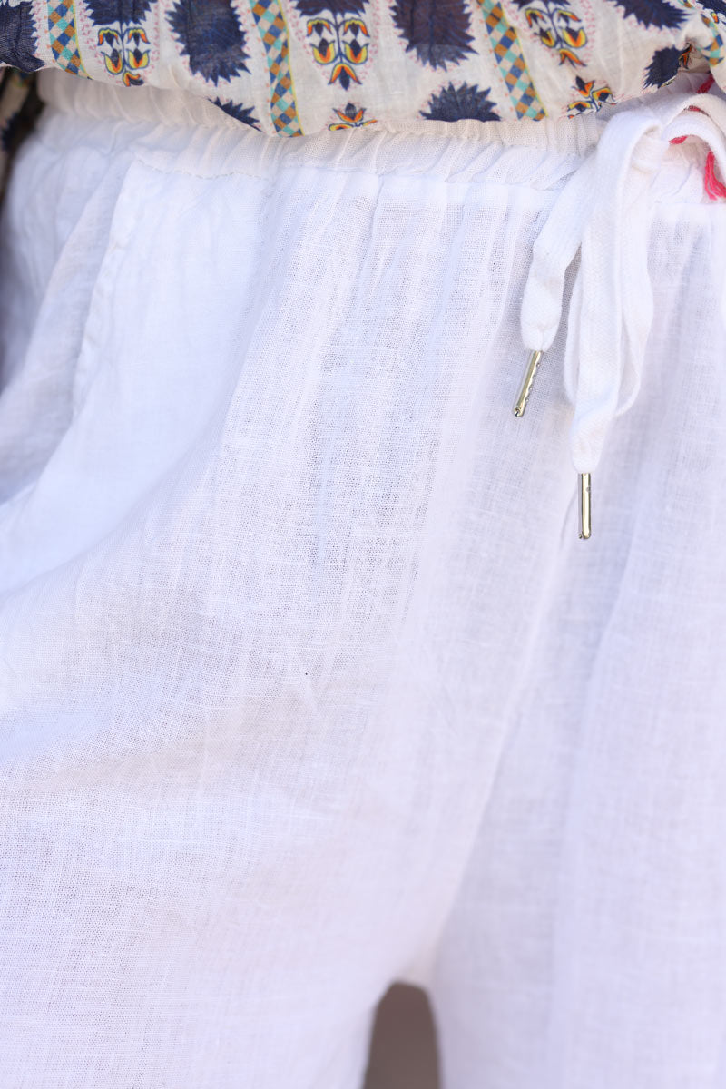 Pantalon large et fluide blanc en coton ceinture elastique h122 (1)