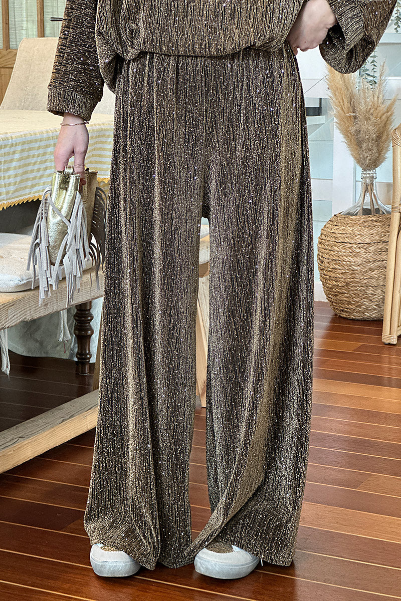 Bronze Sparkle Knit Palazzo Pants