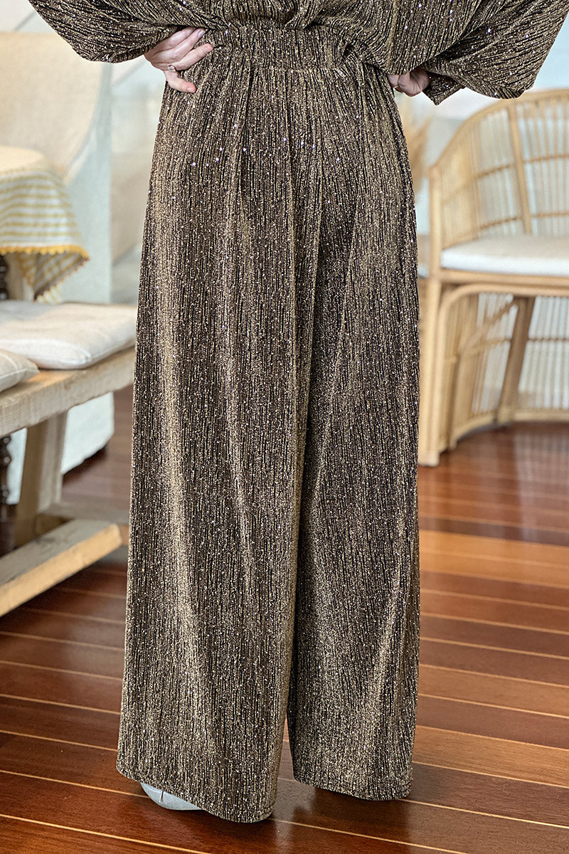 Bronze Sparkle Knit Palazzo Pants