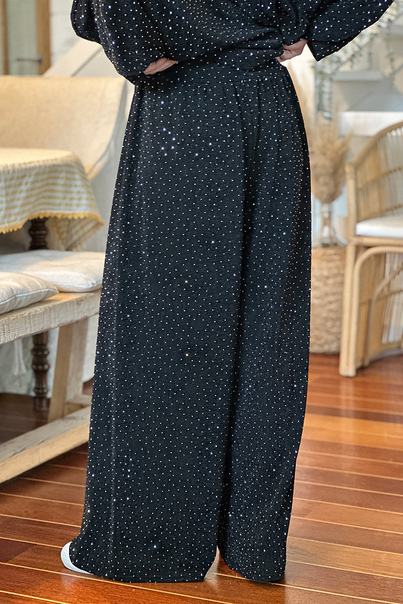 Black Sparkle Knit Palazzo Pants