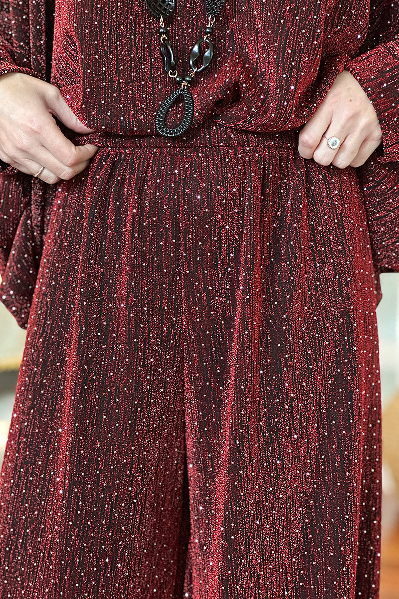 Burgundy Sparkle Knit Palazzo Pants